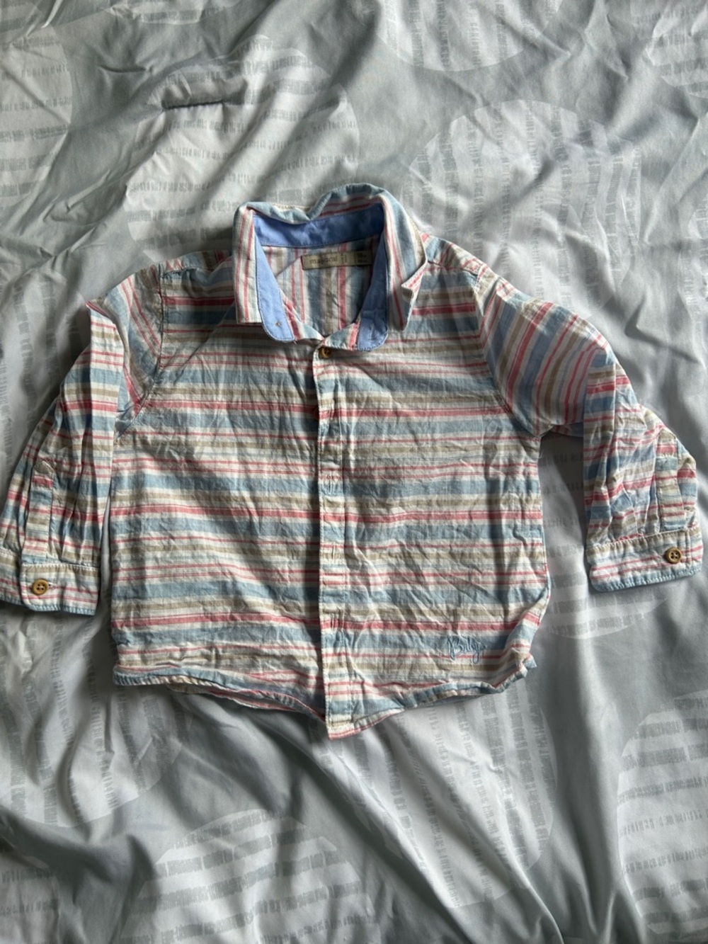 Mayoral Striped Button-Up Shirt in Blue, Red, and White